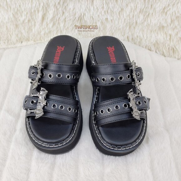 Emily 2" Platform Bat Buckle Slip On Goth Sandals Shoes 100 Restocked - Picture 4 of 9
